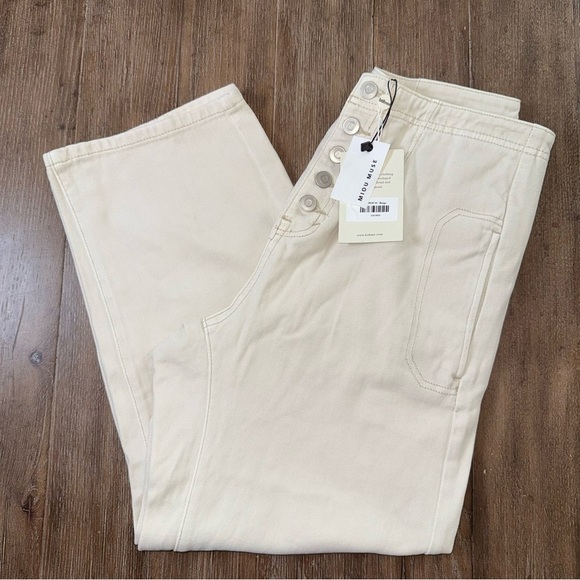 Miou Muse High Rise Barrel Pants Cream Baggy Relaxed Button Fly - Picture 3 of 12